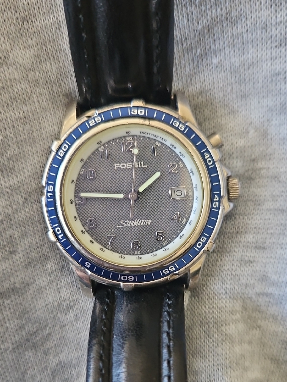 Fossil Starmaster Watch - Blue Bezel & Black Strap